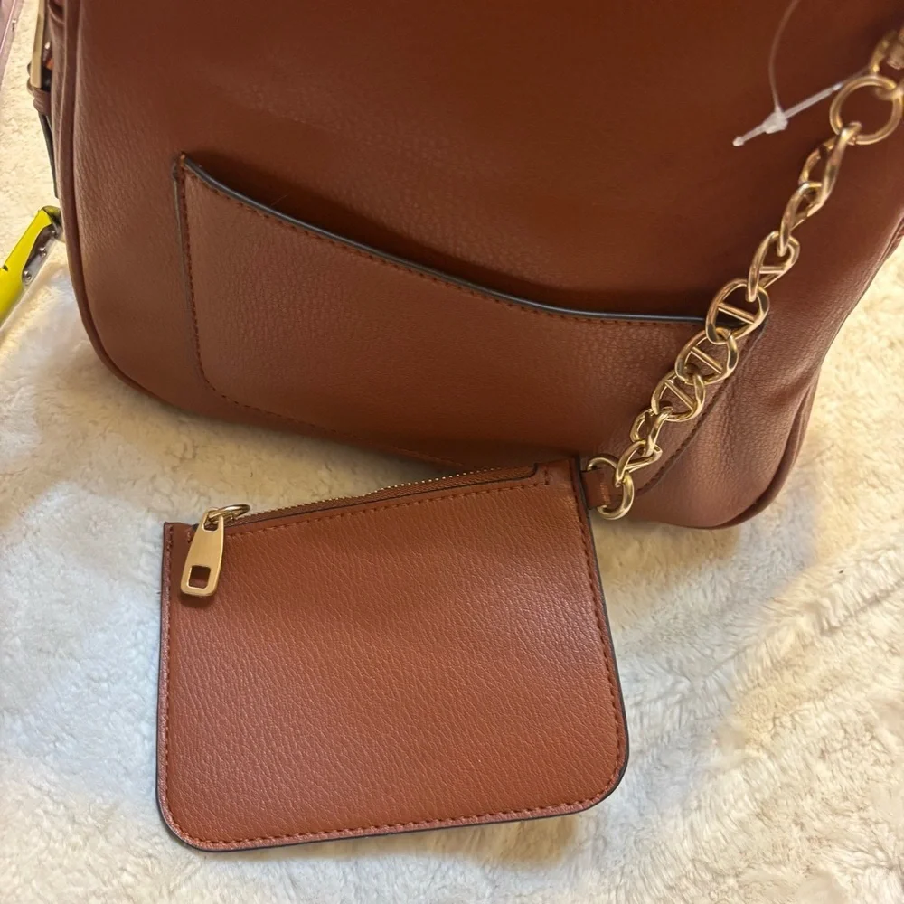 NWT Time and Tru Backpack Tan Gold Chain Accent w/Coin Purse Vegan Leather Ruby